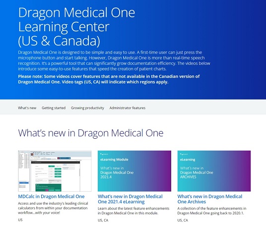 Go to Dragon Medical One Learning Center