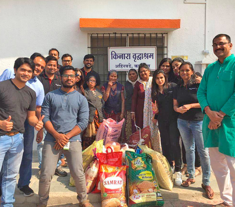 group of people donating food