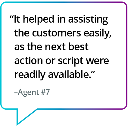 "Me ha ayudado a atender a los clientes con facilidad, ya que en todo momento tenía disponible la siguiente mejor acción o el guión". - Agente n.º 7