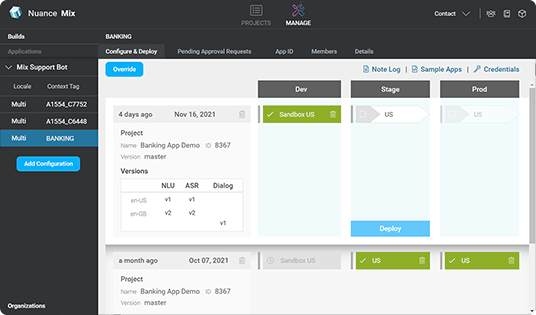 Mix lets developers control project version management as shown within the user interface. 