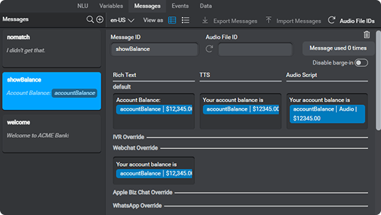 ユーザーインターフェース画面で示されているように、Mix.dialog は単一のプロジェクト内で使用できます。