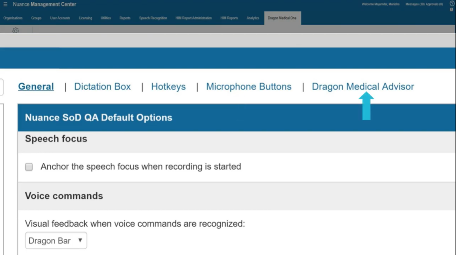 Managing user defaults through NMC video screengrab