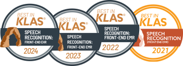 2021, 2022, 2023 and 2024 Best in KLAS speech recognition front-end EMR badges