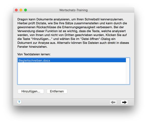 Vocabulary Training window