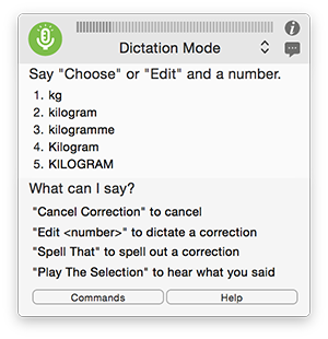 Correction menu: kilogram