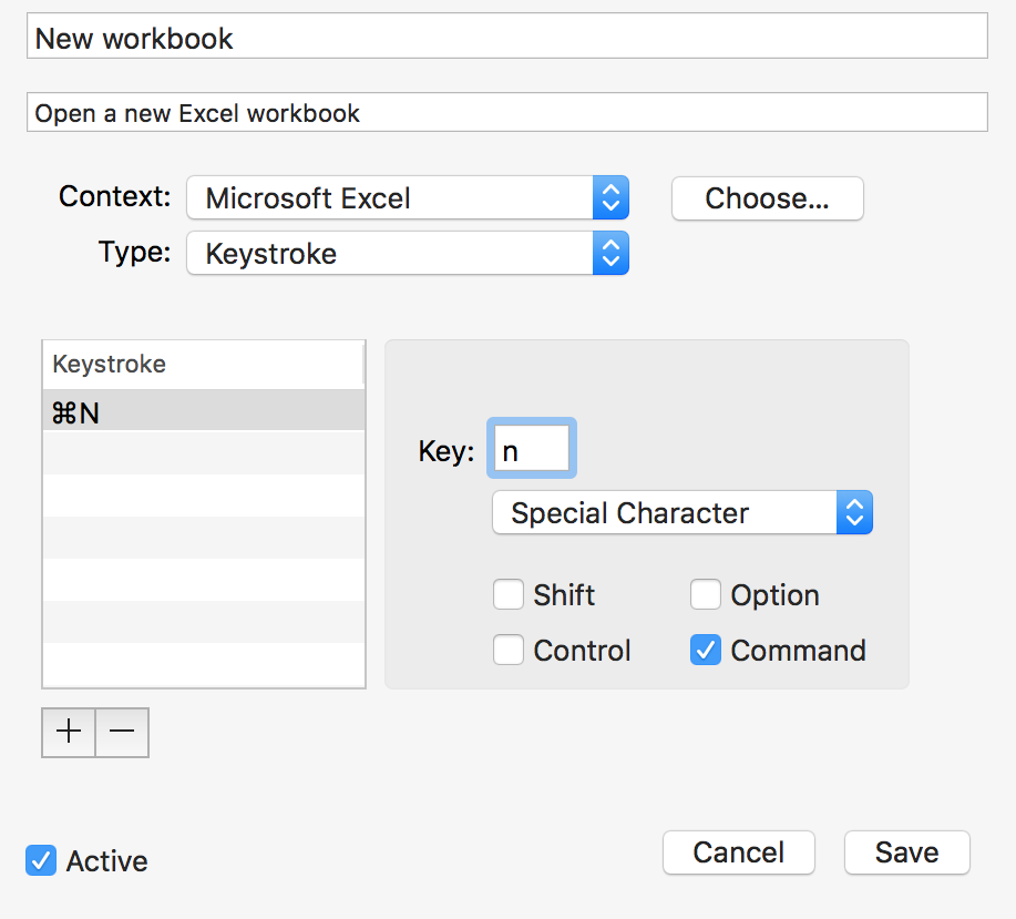 Command details: Keystroke