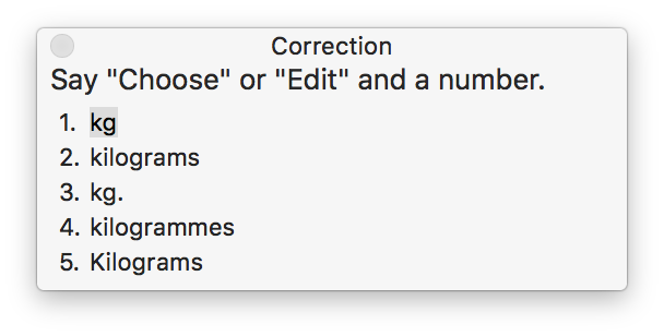 Correction menu: kilogram